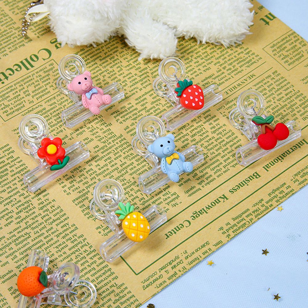 1pcs Cute Transparent Clip Student Cartoon Plastic Snacks Sealing Clip Binding Paper Clips Stationary Page Holder