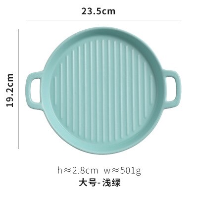 Plat rond de cuisson binaire plat à Pizza four céramique cuisine occidentale vaisselle four à micro-ondes assiette Plate: light green L
