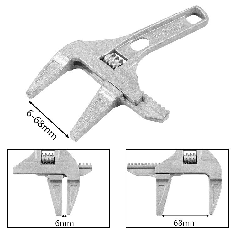 Verstelbare Zaagtand Wrench Multifunctionele Diy Wrench 6-68Mm Grote Opening Badkamer Wrench Aluminium Reparatie Tool
