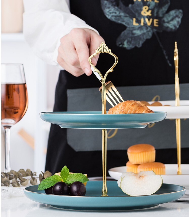 Tårtfat 2- lager tårthylla bröllopsfödelsedagsfest inredning kök dessertbricka fruktfat