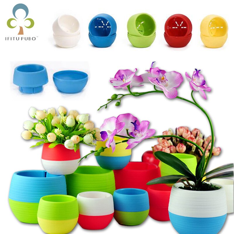 5pcs Gardening Mini Plastic Flower Pots Vase Round Flower Bonsai Planter Nursery Pots flower pots planters garden pots GYH