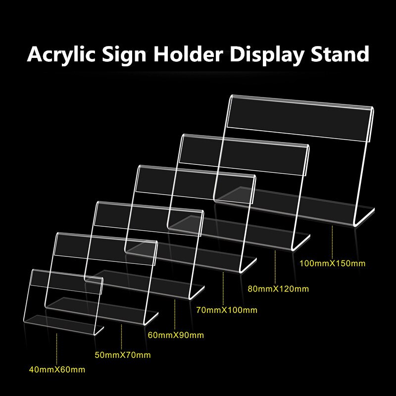 10pcs 7*10cm Acrylic Clear Plastic Desk Sign Label Stand L Shape Table Card Price Tag Holders Frame Label Tag Paper Display