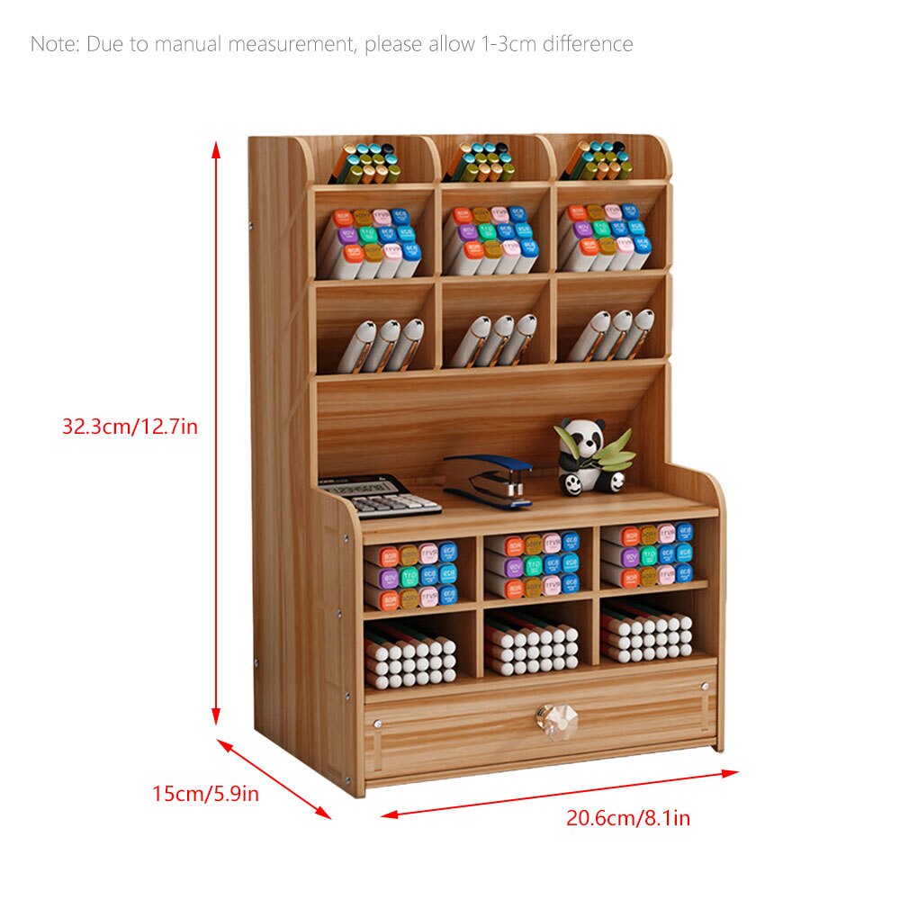 Desk Organizer Multi-Functional Wooden DIY Pen Holder Ox Desktop Stationary Home Holder Office Desktop Storage Shelf