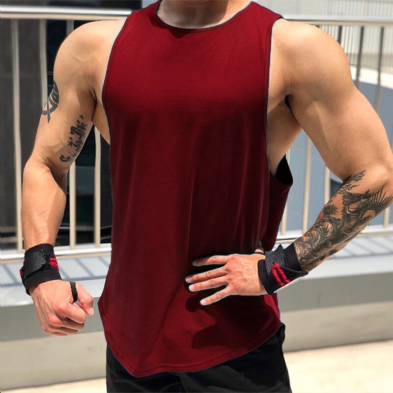 Neue Herren Bodybuilding Baumwolle Tank top Gym Fitness Weste Ärmelloses Shirt Sommer Plain Lässige Workout Kleidung: Burgund / M