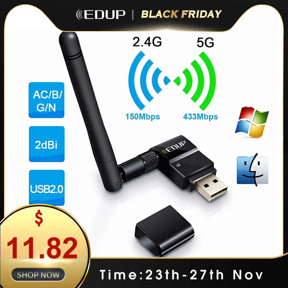 EDUP USB WiFi Adapter 600M Dual Band 2.4G/5GHz Wireless AC USB Ethernet Network Card Receiver for PC Laptop Windows Mac