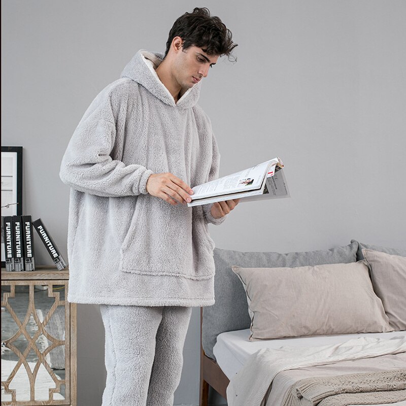 Pull à capuche en peluche pour couple, ample, épais et , peignoir en peluche pour homme et femme, pyjama en molleton de corail, vêtements de maison, chemise de nuit, hiver
