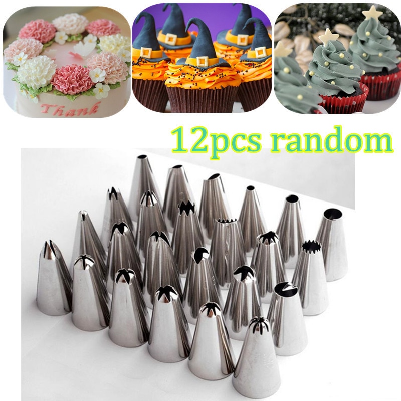 12Pcs Cake Decorating Willekeurige Rvs Icing Piping Nozzles Pastry Tips Set Cake Bakken Decorating Gereedschap Accessoires