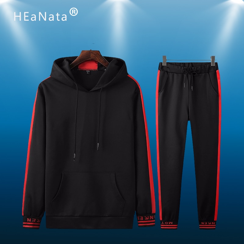 Sportkleding Fitness Trainingspak Mannen Sport Running Hoodies Zwart En Wit Sets Heren Gym Kleding 2 Pc Sweatshirt + Zweet Broek