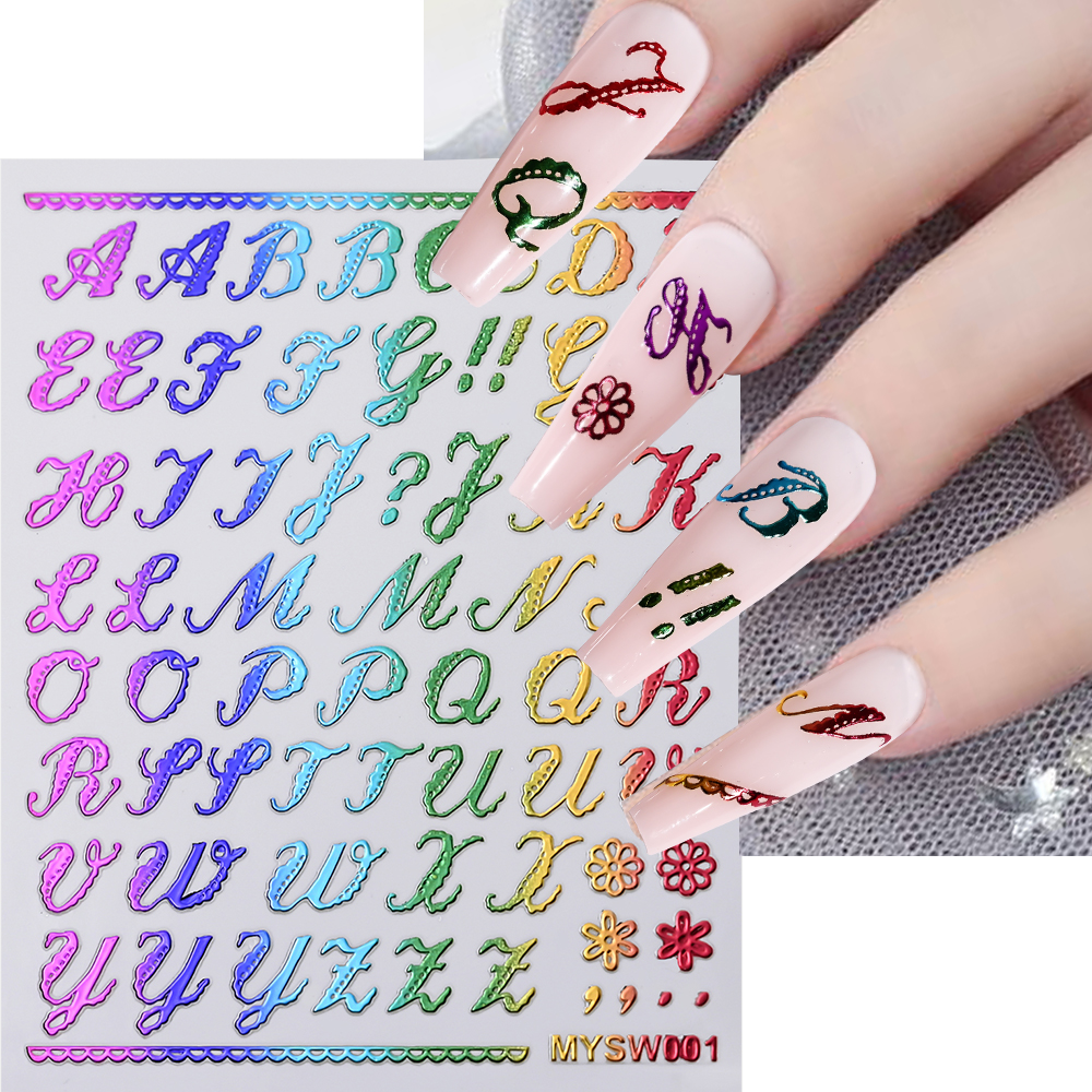 Calcomanías adhesivas con letras en inglés doradas y plateadas, pegatinas 3D metálicas con 26 alfabeto para decoración de uñas, deslizadores de manicura con letras 3D, 1 ud.: Castaño