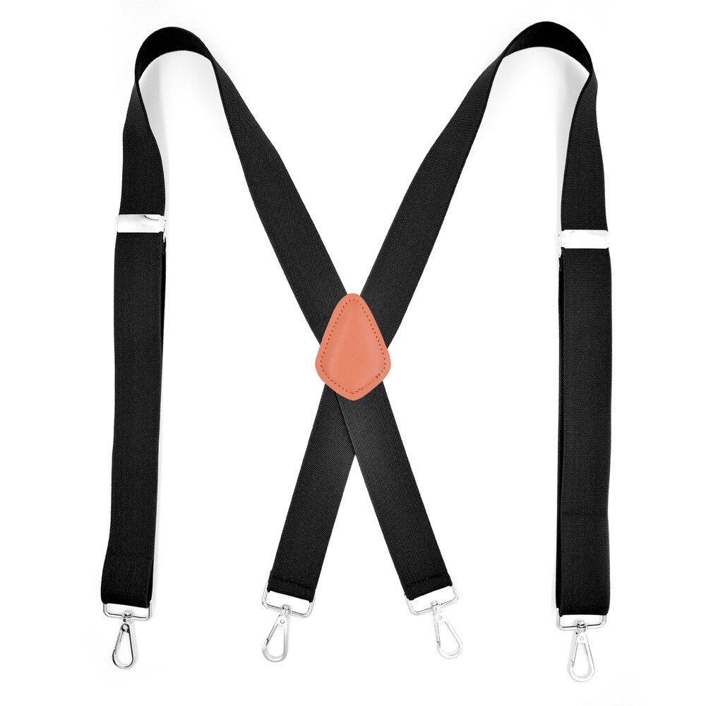 Brown Leather Suspenders with Swivel Hooks X Back 4 Metal Clips Adjustable Elastic Pant Jeans Braces for Men Favor: black
