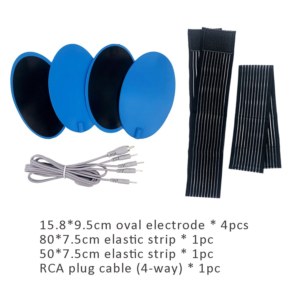 Cable de enchufe RCA con 4 enchufes de salida EMS, Parche de electrodo, Microcuttent, estimulador muscular elástico, almohadillas de electrodos de silicona: oval kit