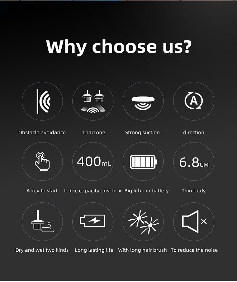 Wireless Vacuum Cleaner Robot for Home with UV Sterilization Electric Sweep Robotic Mop Carpet Cleaner Broom 4 in 1 Wet & Dry