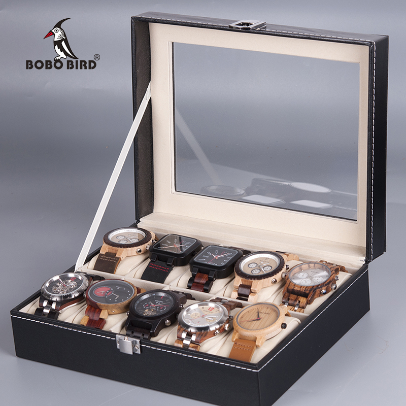 BOBO BIRD caja de reloj caja 6 /10 rejillas de relojes cajas de exhibición organizador de cuero soporte de exhibición de Joyas cajas caja reloj