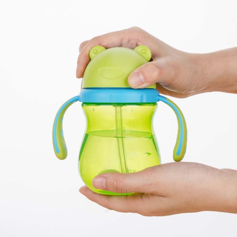 Duurzaam Baby Kids Straw Cup Drinkfles Sippy Cups met Handvatten Leuke Kikker 250 ml
