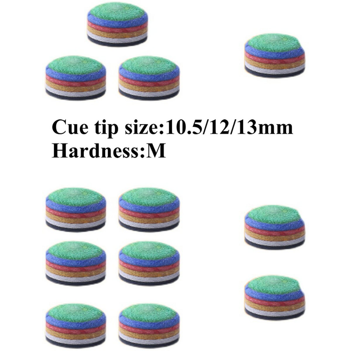 CUPPA Rainbow Billiards Pool Cue Tip 10.5/12/13mm Multiple-Layers Hardness M