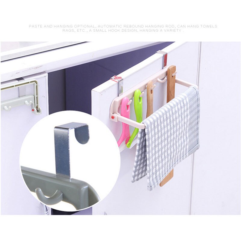 Colgador de trapo de cocina plegable multifuncional, gancho trasero para puerta de gabinete perforación, soporte para toallas, organizador de almacenamiento de útiles de cocina