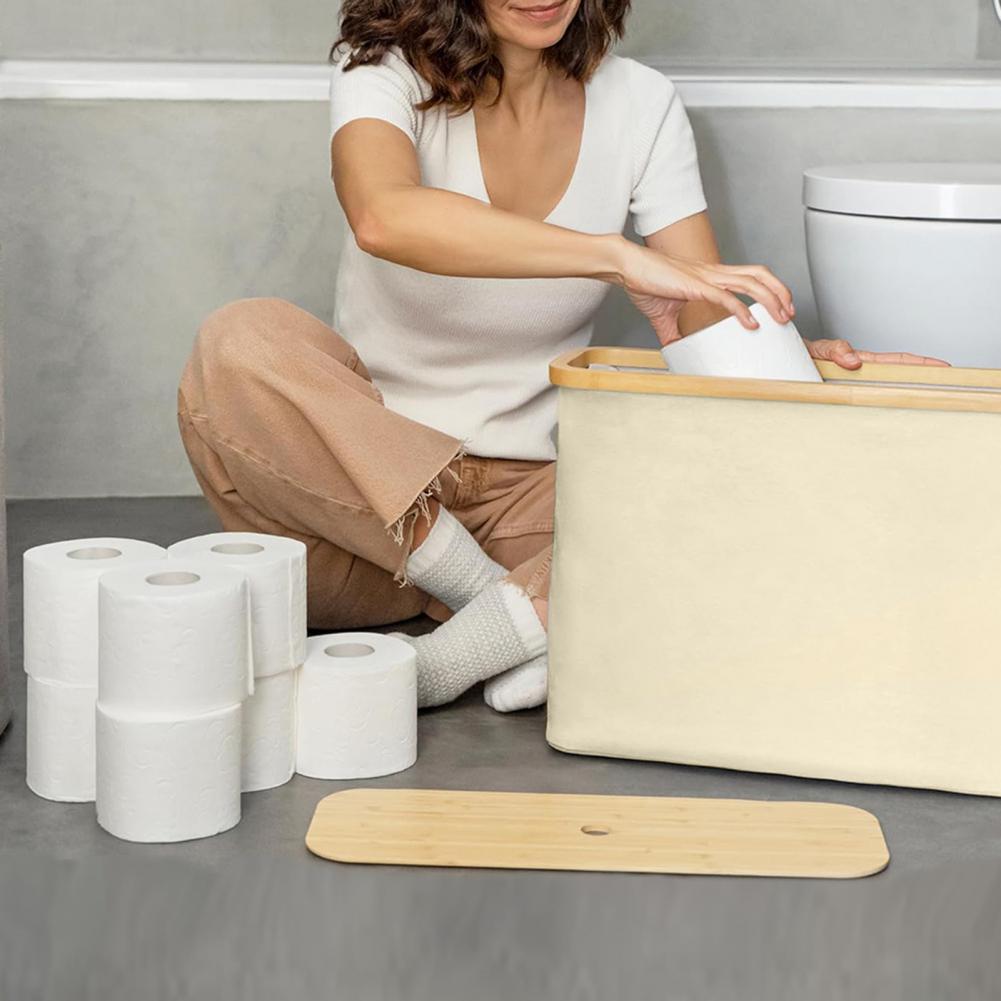 Large Capacity Toilet Paper Storage Basket Organizer With Lid Bathroom Toilet Paper Storage Organizer （hold 9 Rolls Of Paper）