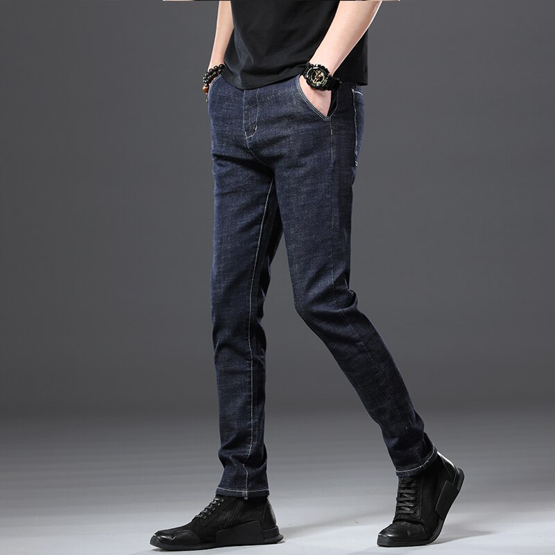 Jantour Nieuwkomers Jeans Mannen Toevallige Mannelijke Denim Broek Straight Slim Fit Donkerblauw Mannen Broek yong Man