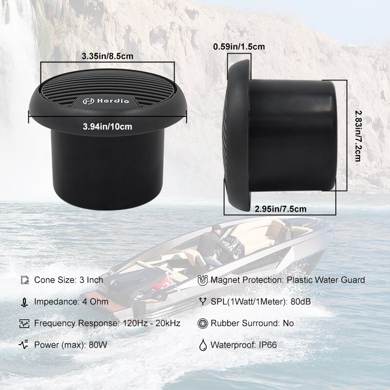 Herdio 3 Inch Waterdichte Marine Boot Speakers Zware Motorfiets Speaker Spa Atv Utv Tractor Badkamer Opbouw Grijs