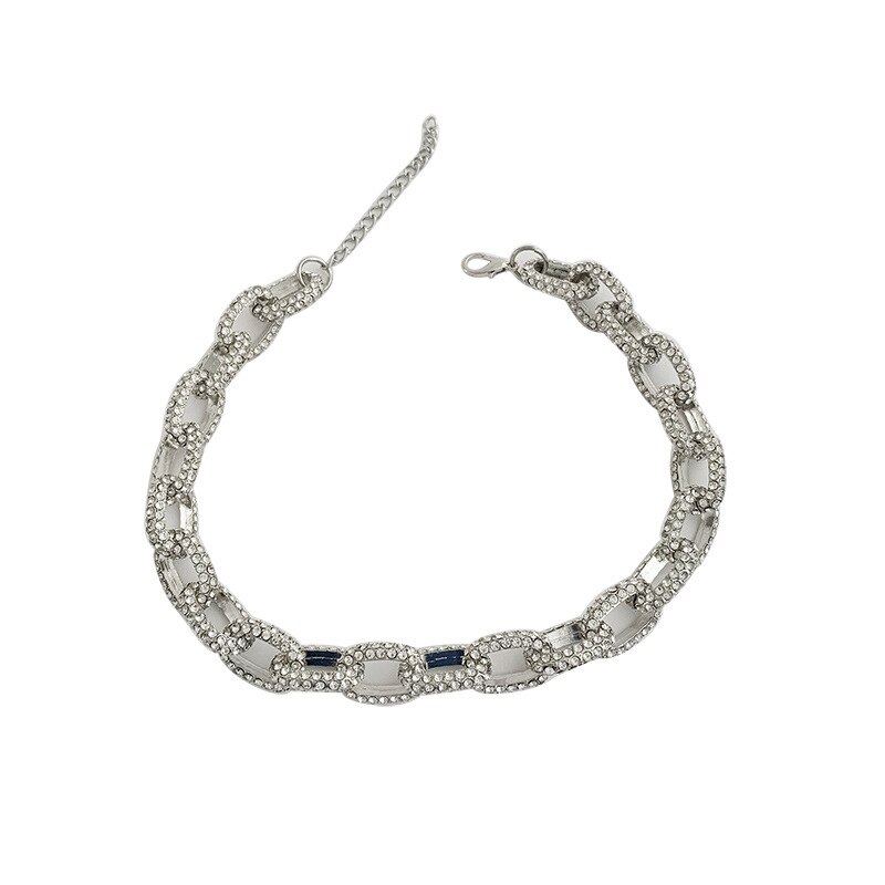 Luxe glinsterende, dikke cubaanse ketting met strass-steentjes voor dames, goud, zilver, metalen, holle, brede schakelketting, accessoires