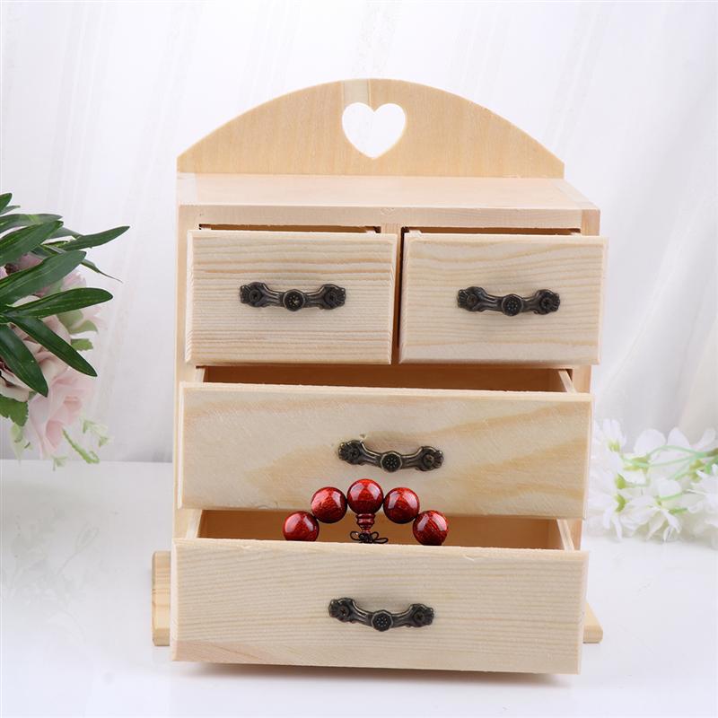 1pc Wooden Jewelry Box Household Multifunctional Drawer Jewelry Box Organizer Kids DIY Handmade DIY Wooden Drawer For Necklace