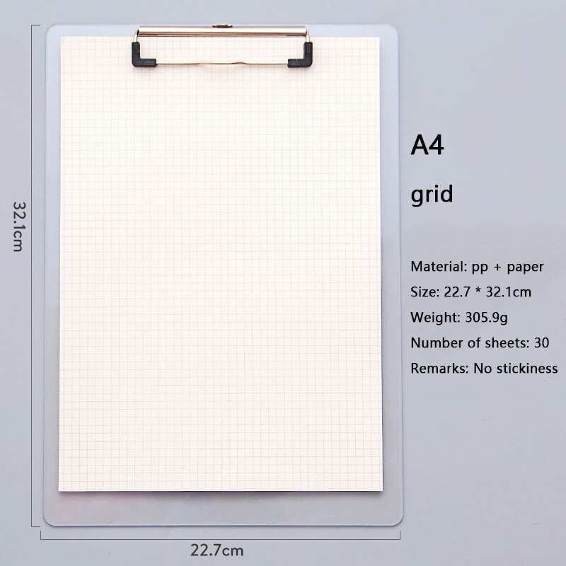 Transparent Folder A4 Board Clip Test Paper Writing Pad Office Stationery Plastic Writing Hard Board File Folder A4 Paper: grid