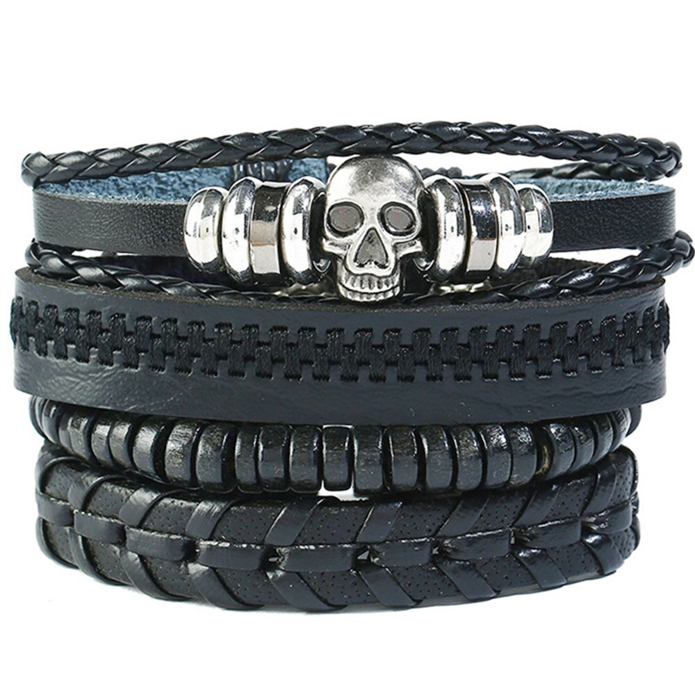 Causul 4pcs/set Handmade Beads Rope Woven Men Multilayer Charm Leather Bracelets For Women Homme Jewelry Accessories: style  4