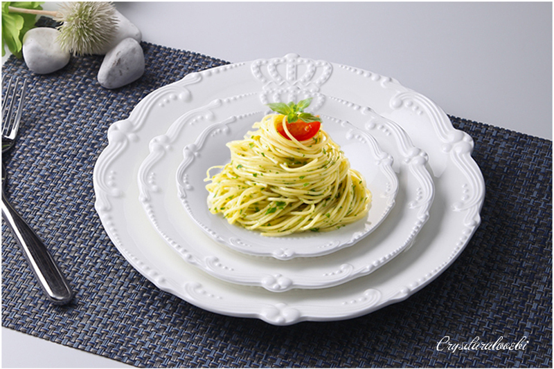 Juego de 3 piezas de porcelana blanca en relieve, 6 + 8 + 10 pulgadas, de corona, juego de platos de cerámica para cena, platos para servir de boda