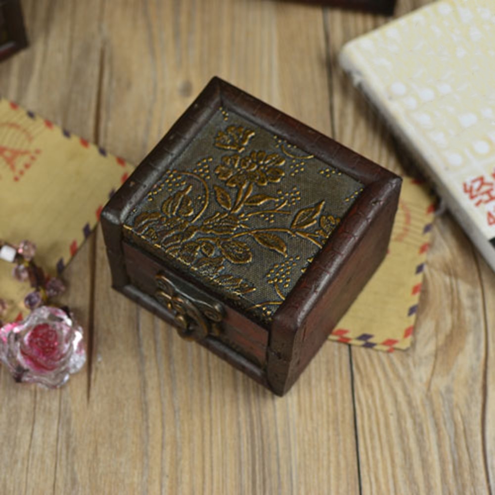 Caja de madera para guardar joyas, de Metal pequeño candado, Vintage, Cofre del Tesoro, caja de almacenamiento antigua, 1 ud.