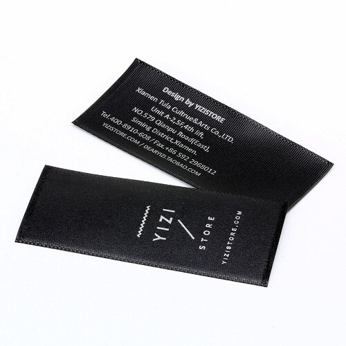 1000pcs Custom Garment Care Labels Black Coth with Silver Printing Wash Label for Clothing: 1000Pcs