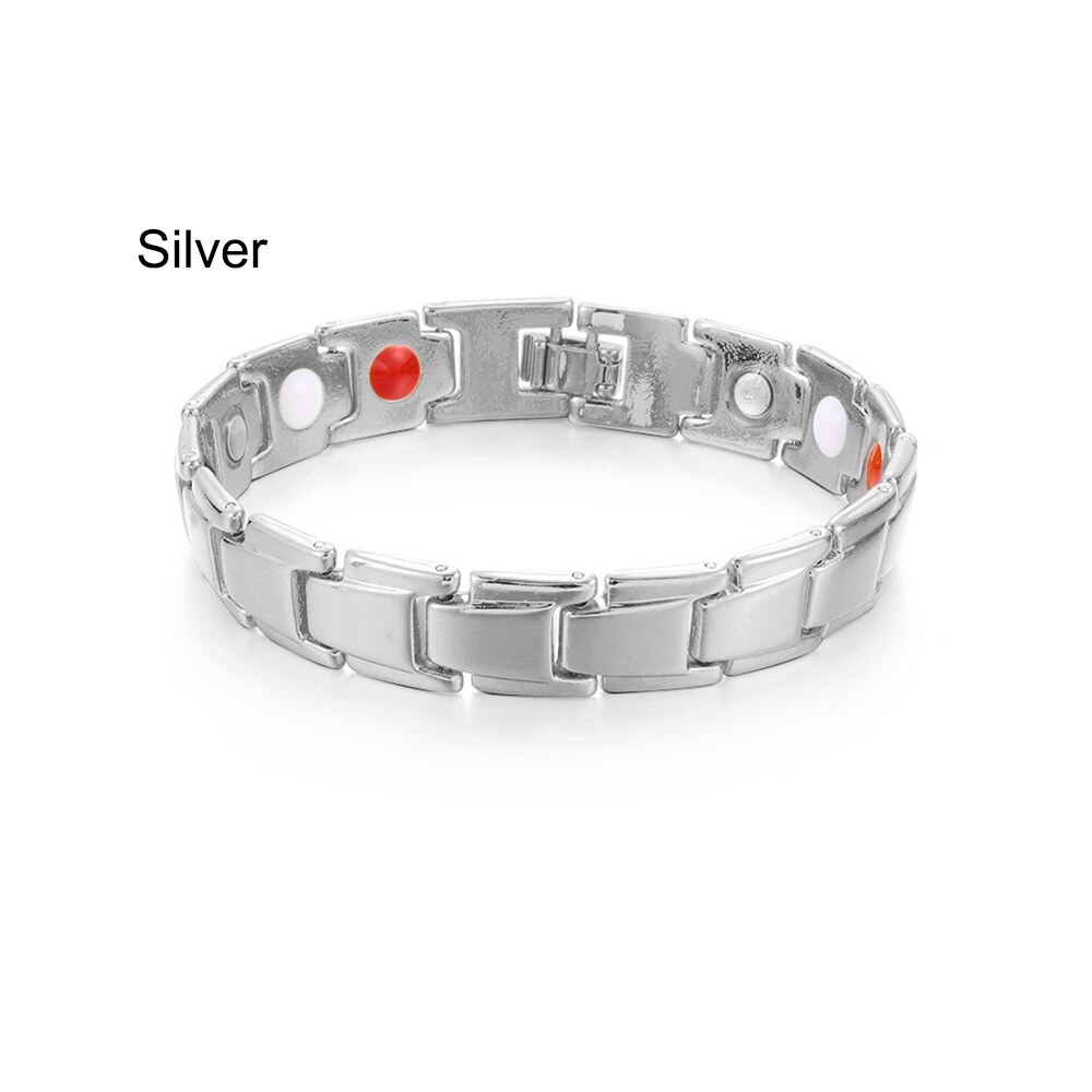 Bracelet de thérapie magnétique pour hommes, bijoux de santé, en acier inoxydable, couleur or, détachable: Silver