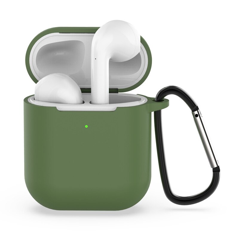 Silikonowe słuchawki etui na Airpods 2. Bezprzewodowe słuchawki pokrowiec ochronny na Apple Airpods2 Air Pods 2 etui z haczykiem: Green 1