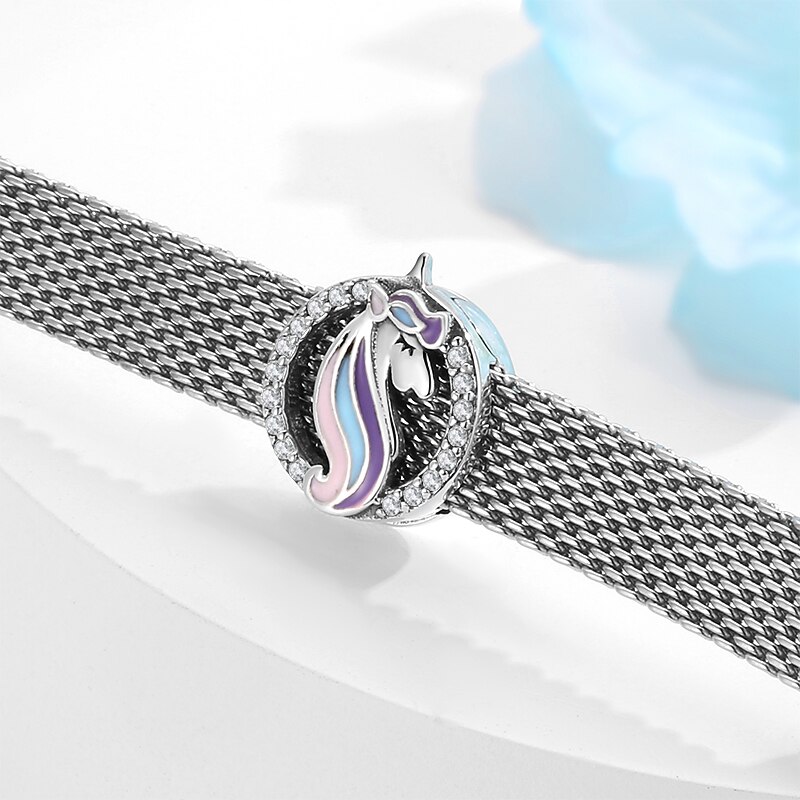 Bunte wächter einhorn Clip Charms Echt 925 Sterling Silber Perlen Feine Jewerly Machen passt Reflexion Armband