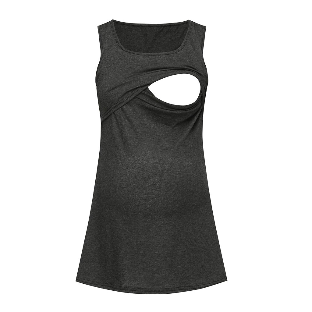 MUQGEW Breastfeeding Clothes Pregnant Clothes Women's Maternity Sleeveless Comfy Nursing Baby Vest Pregnancy Breastfeeding Top: Gray / S