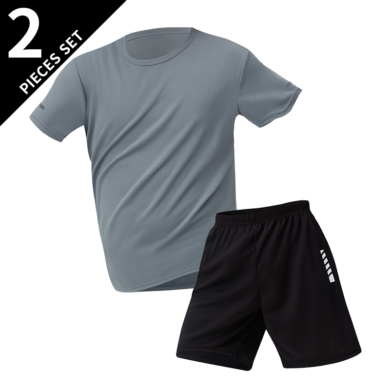 Costume d'été 2/6 pièces pour hommes, couleur unie, séchage rapide, sport de Fitness pour jeunes, respirant, manches courtes, décontracté, Joker, Short noir: S / GRIS