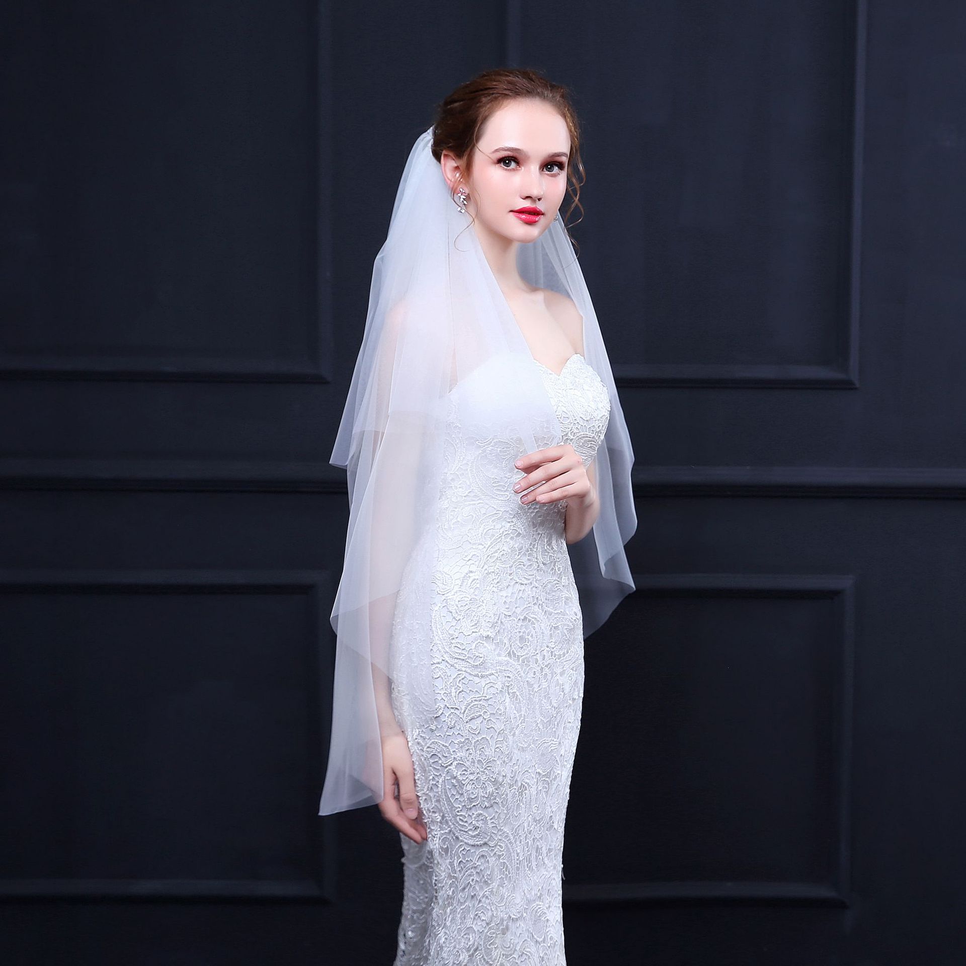Zwei-Schicht 100cm Weiß Braut Schleier Mit Kamm Elfenbein Schleier Für Hochzeit Partei schneiden Rand Weichen Tüll Schleier braut Kurze Schleier velo sposa