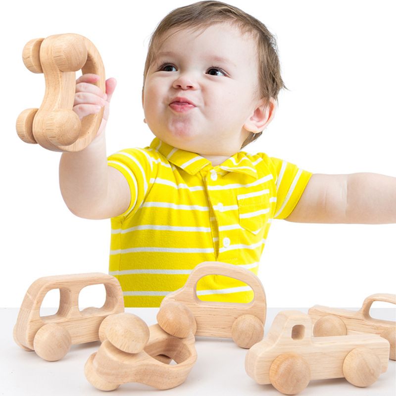 Baby Teething Wooden Car Educational Blocks Teether Infant Grasping Chewing Sensory Cartoon Puzzle Toys