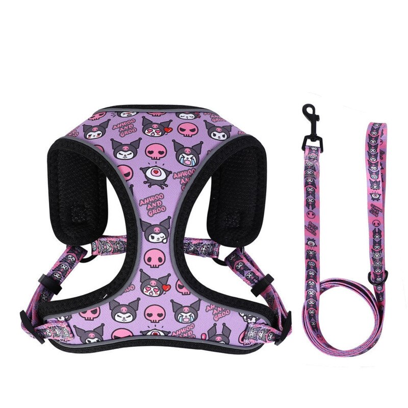 Pet Dog Harness Set Purple Print Reflective Pet Harnesses For Dogs Puppy Breathable Cat Harness And Leash Sets Cat Leash: S