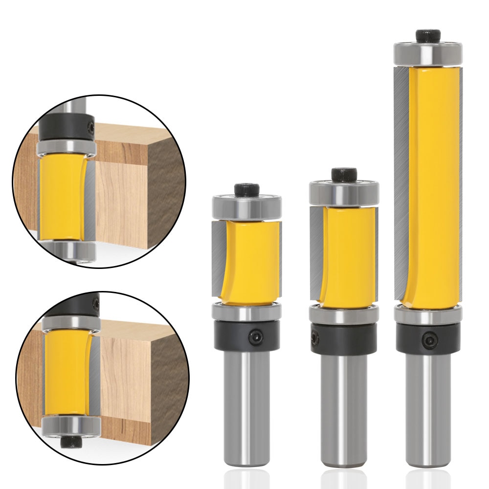 Fresa de mango de 1/2 &quot;, 12,7 MM, 12MM, tallado de madera, enrutador de corte al ras, broca de rodamiento superior e inferior, 1-1/2&quot; H, corte para carpintería, 1 ud.