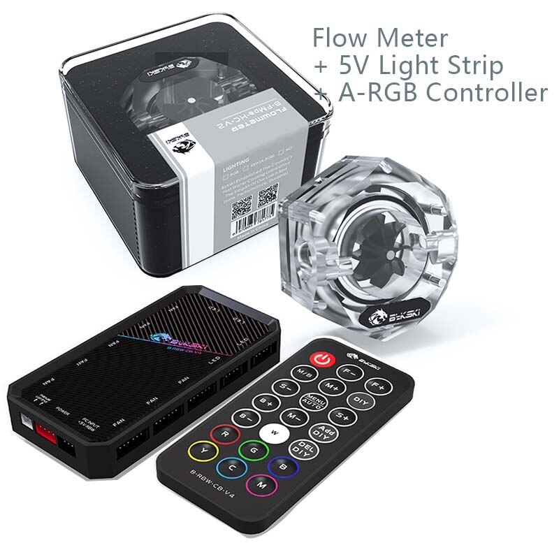BYKSKI Water Cooler Flow Meter 2-Way 2 hole G1/4 Thread Flow Meter Fitting 5V A-RGB Light to AURA Coolant Filter Computer Cooler: 5V A-RGB N controlle