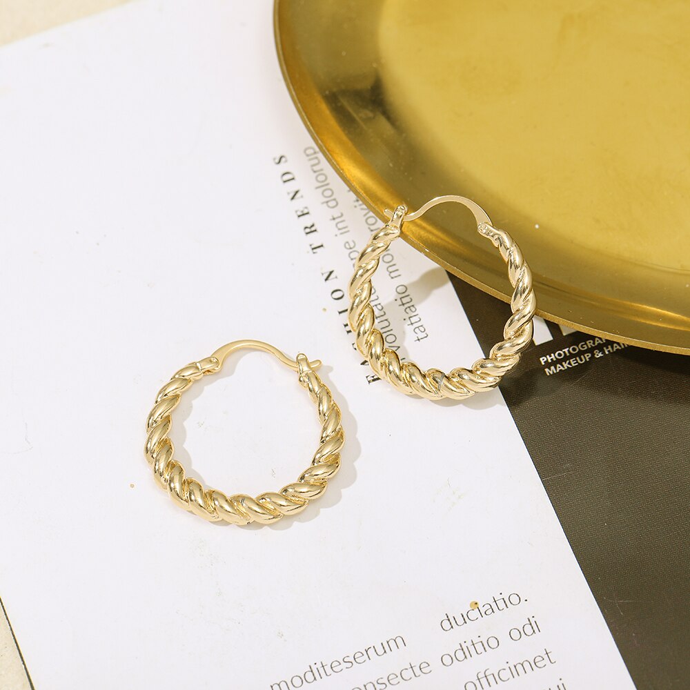 Link Chain Twist Cirkel Ronde Oorringen Gold Metal Eenvoudige Koreaanse Oorringen Voor Vrouwen 2022 Trendy Sieraden