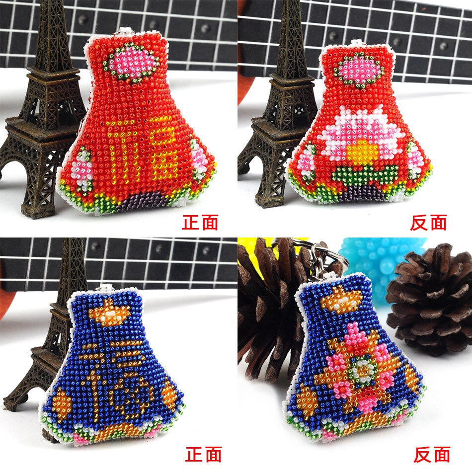 Key Chain Accessories Stamped Crafts DIY Printed Cross-Stitching-Kit Embroidery Stich-Bead Needlework Y101-102