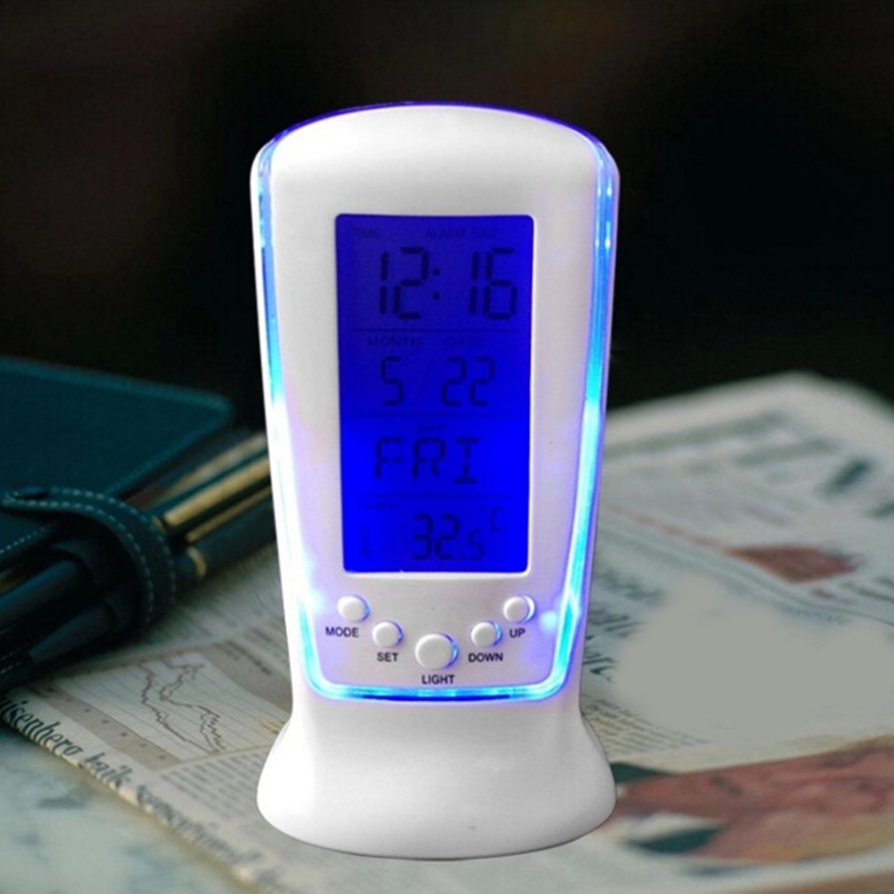 LED réveil numérique avec rétro-éclairage bleu calendrier numérique température électronique LED veilleuse horloge de bureau Snooze alarme: Default Title