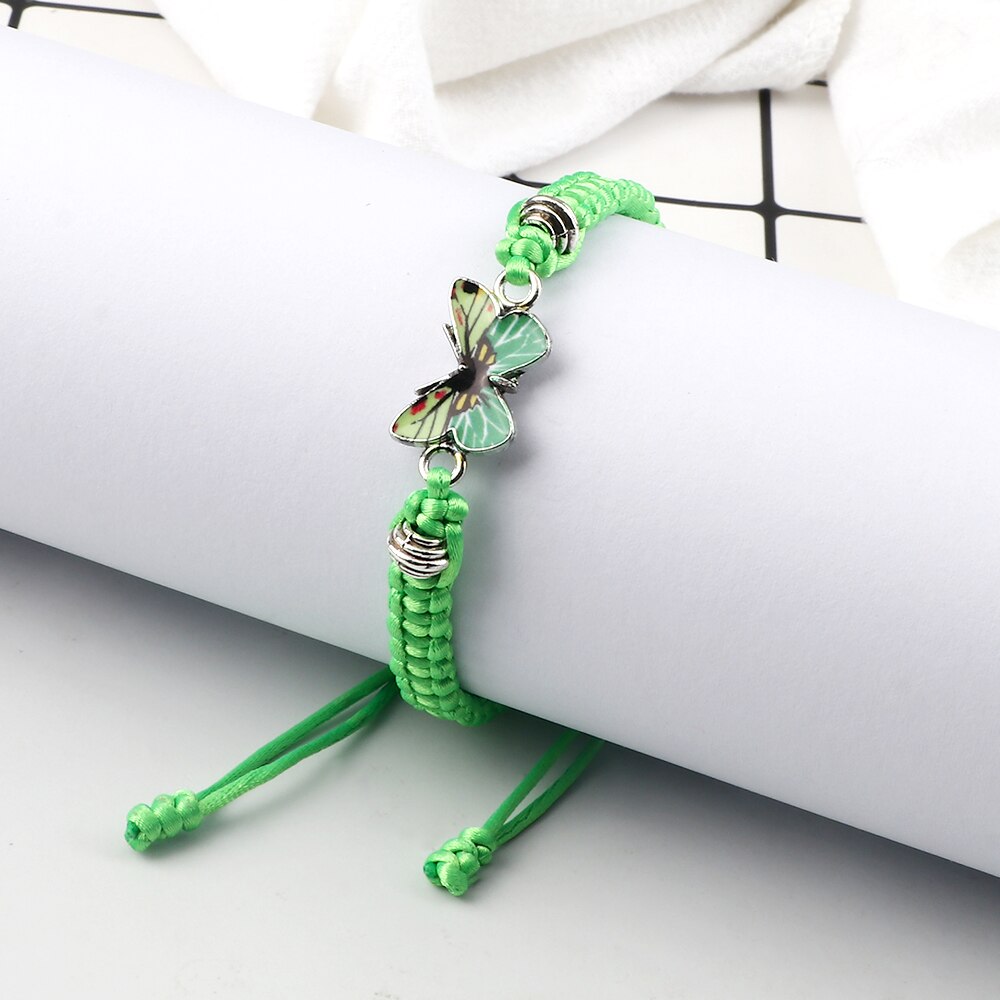 Neue Nette GrüNe Schmetterling Frauen Armbinde Handgemachte Weiß Schwarz Faden Schnur Seil Geflochtene Charme Armbänder für Mädchen Schmuck