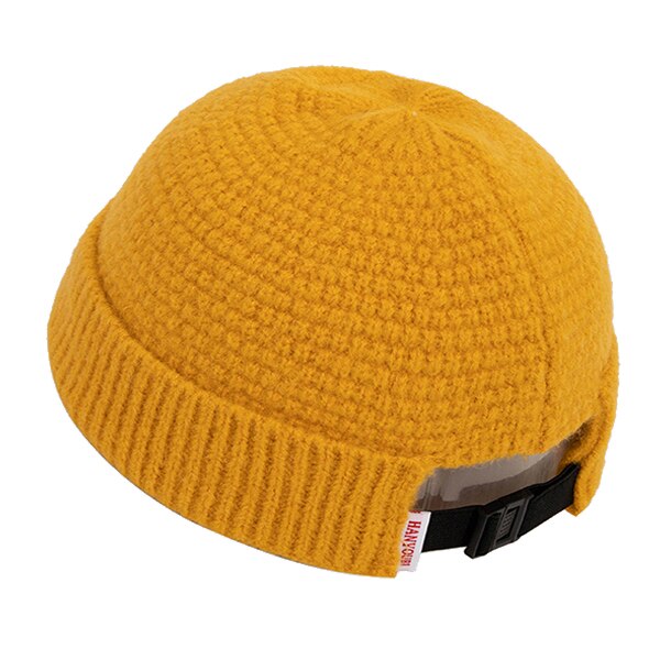 Unisex mössa ribbstickad stickad vintermössa varm kort mössa avslappnad enfärgad kalott baggy för vuxna män mössa: Gul