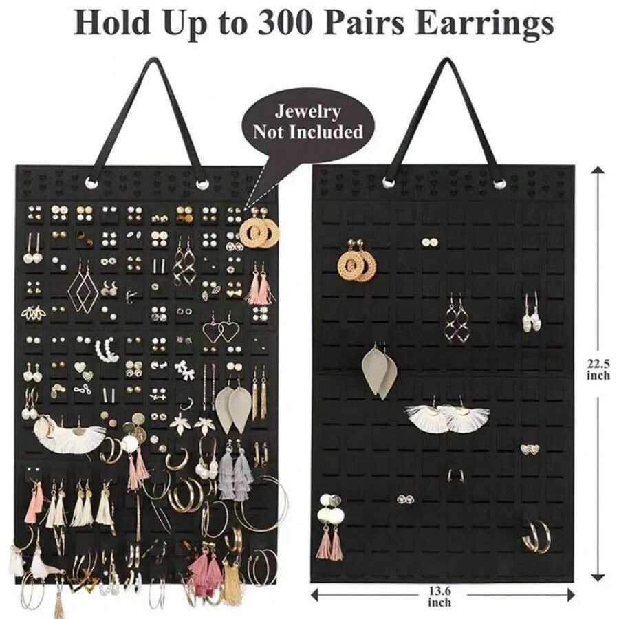 300Pairs Hanging Jewelry Organizer Bag for Earrings Necklace Bracelets Display Storage Double Sided Felt Rotating Hanger Joyero: black