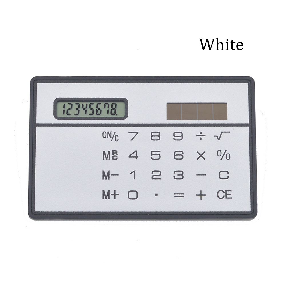 Ultra Dunne Mini Credit Card Calculator Size 8 Digit Draagbare Solar Power Pocket Calculator Student Kantoor Rekenmachine Instrumenten: white