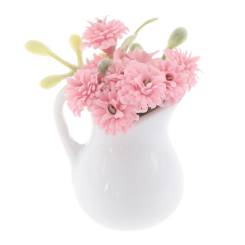 1Pc 1:12 domek dla lalek miniaturowe kwiaty wróżka ozdoba ogrodowa mini roślina doniczkowa kwiaty doniczka domek dla lalek Model bonsai zabawka dla dzieci: Różowy