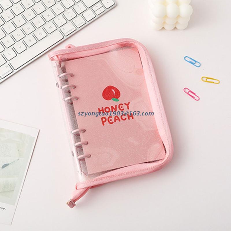 P82C A5/A6 6 Hole Zippered Loose Leaf Notebook Cover Planner Binder Ring Clips Photo Organizer Shell Diary Transparent Case