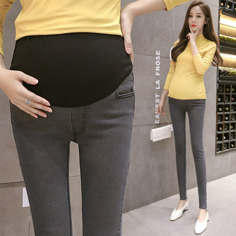 Forårs gravide bukser blyantbukser high stretch jeans koreanske gravide kvinder ni-punkts mavebukser graviditetstøj